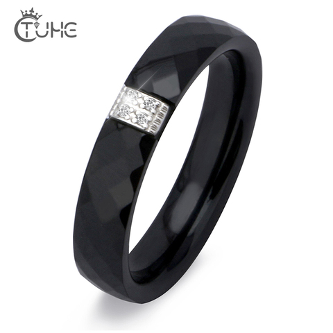 Unique Ceramic Black Rings Women 4mm White Ring For Women India Stone Crystal Comfort Wedding Rings Engagement Brand Jewelry ► Photo 1/6