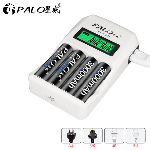 Palo 4 Slot LCD Display Smart Intelligent AA AAA Battery Charger For 1.2V AA AAA NiCd NiMh Rechargeable Battery Quick Charge ► Photo 1/6