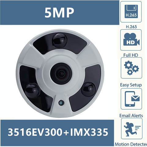 5MP 3516EV300+Sony IMX335 Panorama IP Metal Dome Camera FishEye 2592*1944 H.265 Low illumination IRC Onvif CMS XMEYE P2P ► Photo 1/6
