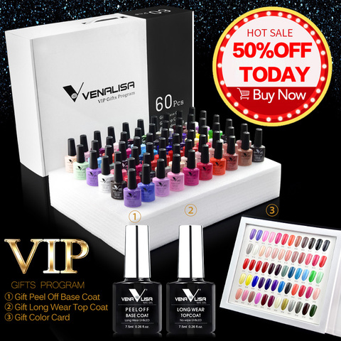 #61508 Venalisa Hot Sale VIP 60 Colors 7.5ml Whole Set UV Nail Gel polish Kit  With Base&Top&Palette for free gift ► Photo 1/6