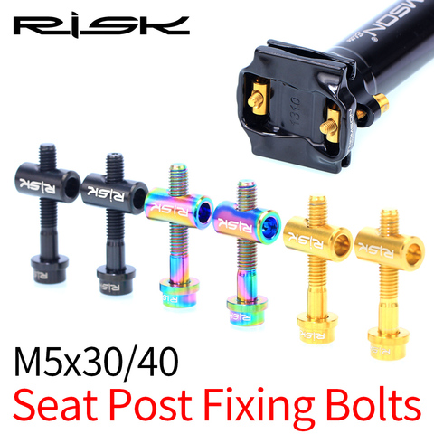 RISK 2Pcs Bike Seat Post Fixed Bolts TC4 Titanium Alloy M5*30/40MM MTB Road Bicycle Seatpost Saddle Fixed Screws Rainbow Gold ► Photo 1/6