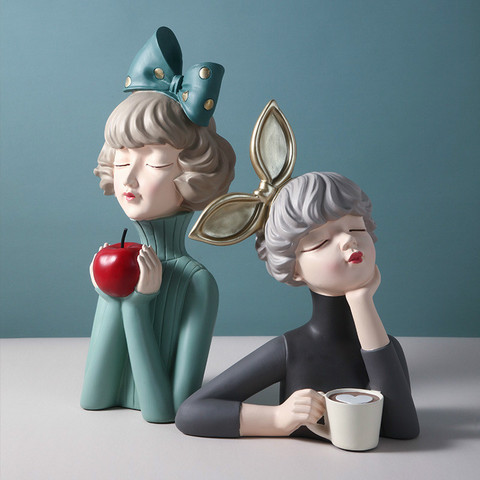 Nordic Modern Bowknot Girl Statue Sculpture Resin Wedding Gift Desktop storage Family figures Modern Home Decoration Accessories ► Photo 1/6