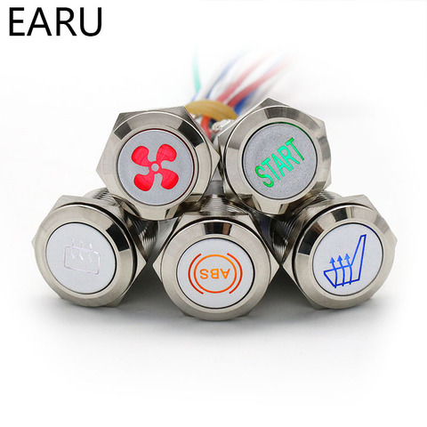 16/19/22mm Chromed Metal Push Button Switch LED Light DIY Logo Symbol Icon Signal Customization Waterproof Car Power Switch 12V ► Photo 1/6