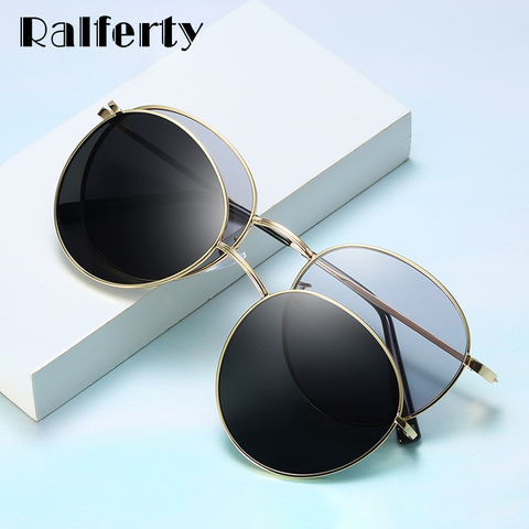 Ralferty Men Women's Glasses 2 In 1 Clip On Glasses Kit Round Magnet Sunglasses Anti UVA UVB Metal Eyeglass Frame Prescription ► Photo 1/6