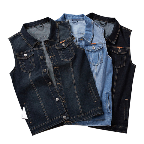 Plus Size 8XL 7XL 6XL 5XLCotton Jeans Sleeveless Jacket Vest Men  Denim Jeans Vest Male Cowboy Outdoors Waistcoat Mens Jackets ► Photo 1/6