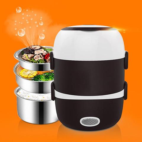 Mini Electric Rice Cooker Stainless Steel 2/3 Layers Steamer Portable Meal Thermal Heating Lunch Box Food Container Warmer ► Photo 1/6