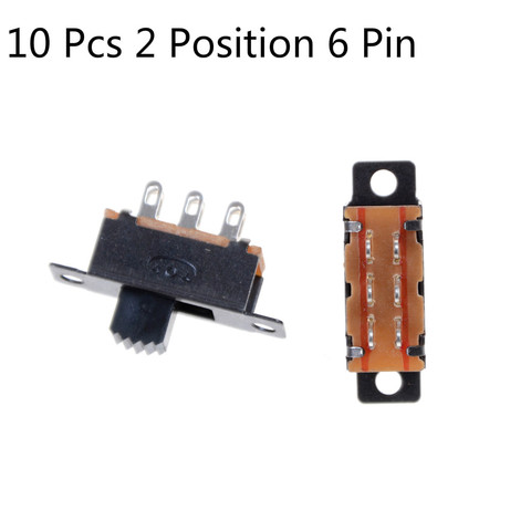 10 Pcs 2 Position 6 Pin 0.5A 50V DC  DPDT 2P2T Panel Mount Vertical Slide Switch High Quality ► Photo 1/1