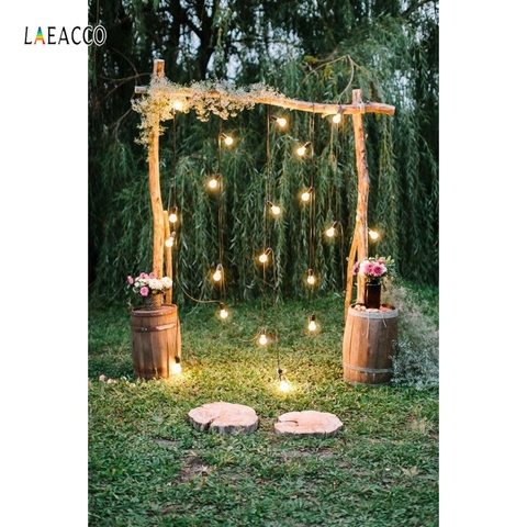 Laeacco Garden Spring Wedding Gate Light Bulb Green Swing Scene Photography Backgrounds Photographic Backdrops For Photo Studio ► Photo 1/6