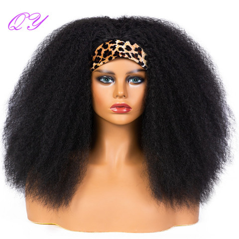 QY Hair Big Afro Kinky Curly Headband Wigs for Women Synthetic Hair Wigs Wrap Hair Style ► Photo 1/6