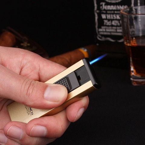 Ultra Thin Metal Jet Torch Lighter Long Stripe Turbo 1300 C Windproof Pipe Lighter Butane Gas Cigar Cigarettes Portable Lighters ► Photo 1/6