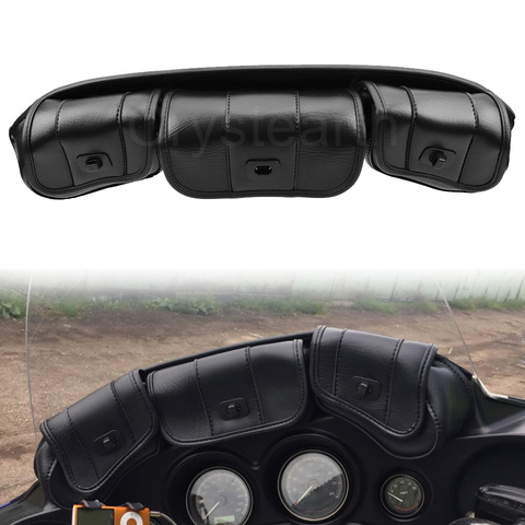 Motorcycle 3-Pocket Windshield Bag Windscreen For Harley Touring Electra Street Glide FLHX FLHT FLHXS FLHTK FLHTCU 1996-2013 ► Photo 1/6