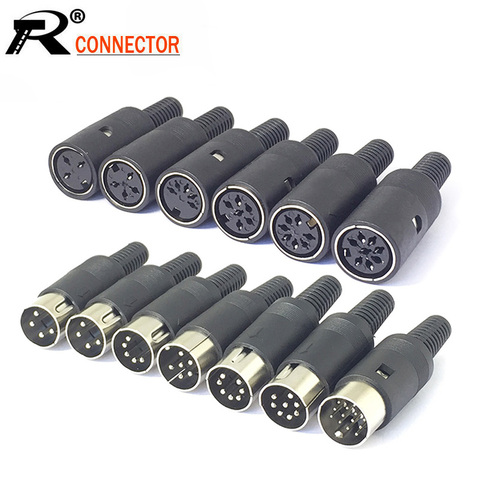 10PCS DIN Connector Male/Female DIN Plug Jack Socket Connector 3/4/5/6/7/8/9/13 PIN Chassis Cable Mount With Plastic Handle ► Photo 1/3