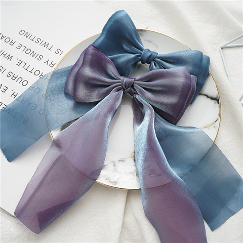 New Fashion Solid Color Double Chiffon Ribbon Hair Band Bow  Girls/Women Hairpin Barrettes Hair Ponytail Hair Accessories ► Photo 1/6