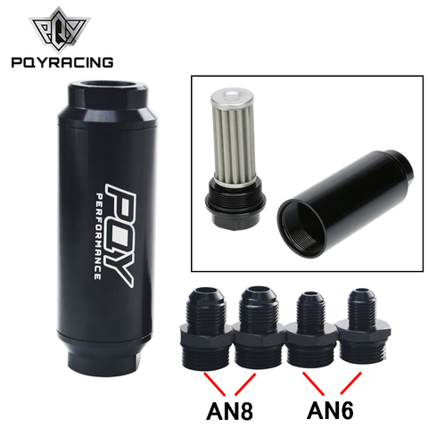 PQY 44mm New Fuel filter with 2pcs AN6 and 2pcs AN8 adaptor fittings with 60micron steel element PQY5565 ► Photo 1/6