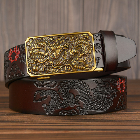 High Quality luxury Chinese dragon automatic buckle male belt genuine leather fashion Cowskin belts for men ceinture ► Photo 1/6