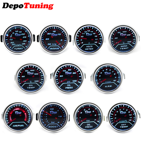 DepoTuning Boost/Water Temp/Oil Temp/Oil Press/Volts/Tachometer/Air Fuel Ratio/EGT Gauge 52mm Analog led White Case+ Gauge Pod ► Photo 1/6