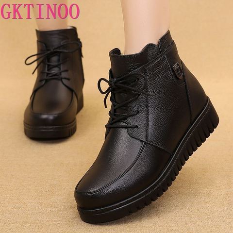 GKTINOO 2022 Women Snow Boots Winter Flat Heels Ankle Boots Women Warm Platform Shoes Genuine Leather Thick Wool Fur Booties ► Photo 1/6