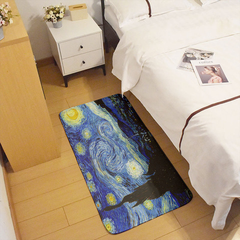 New Van Gogh Oil Painting Doormat Kitchen Toilet Bath Floor Mat  Retro Art Sunflower Starry Night Hallway Entrance Anti-Slip Rug ► Photo 1/6