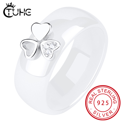 2022 Trendy S925 Sterling Silver Heart Shape Cut Promise Rings for Wedding Engagement Love Girl Finger Jewelry Made With Ceramic ► Photo 1/6