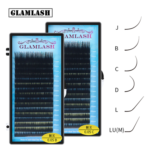 GLAMLASH Mix 7~15/15-20/20-25mm Handmade Korean Pbt J/B/C/D/L/LU(M)  CURL Eyelash Extension Natural Soft Faux Mink Lash ► Photo 1/6