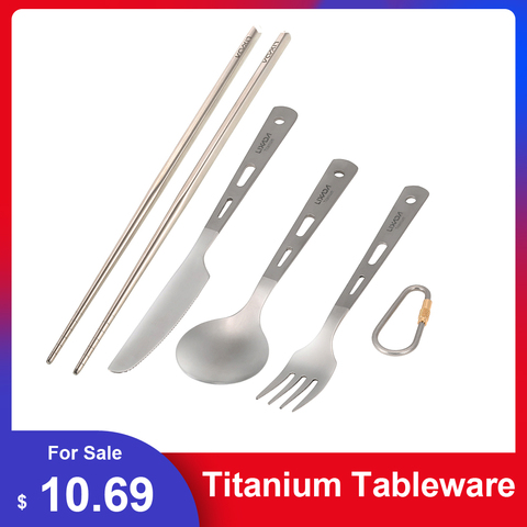 2/4pcs Titanium Tableware Camping Fork Spoon Cutter Chopsticks Ultra Light Outdoor Cutlery Set for Travel Backpacking Kitchen ► Photo 1/6