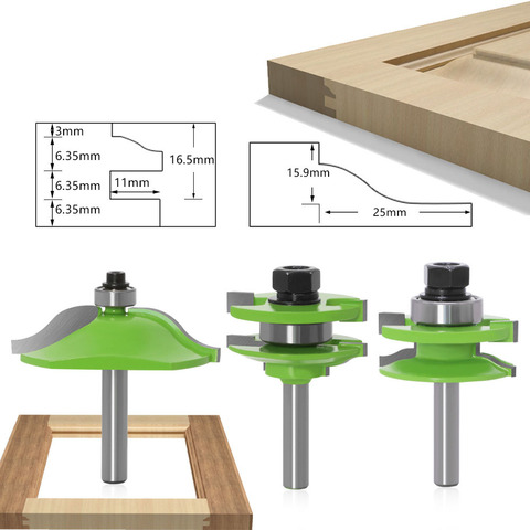 3PC/Set 8MM Shank Milling Cutter Wood Carving Raised Panel Cabinet Door Router Bit Set 3 Bit Ogee Woodworking Cutter Router Bits ► Photo 1/6