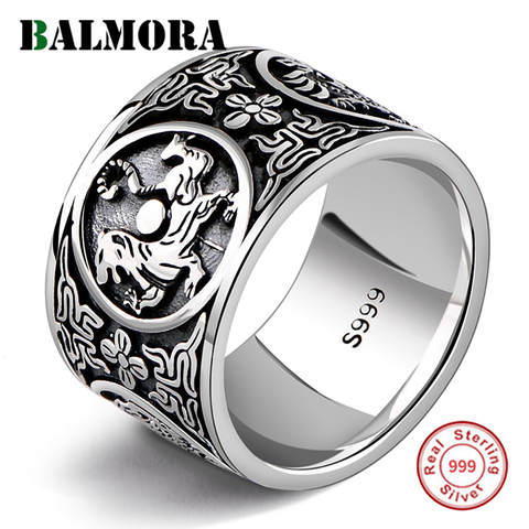 BALMORA Real 999 Pure Silver Vintage Dragon Tiger Stacking Rings for Men Male Women Cool Punk Fashion Jewelry Anillos1.4cm Wide ► Photo 1/6