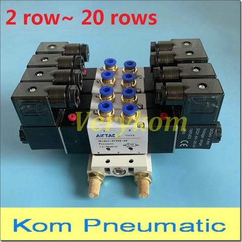 2 - 20 Row Pneumatic Airtac Type 5 Way Double Solenoid Valve Block 4V220-08 Plate With Fitting Manifold 12V DC 24V AC 110V 220V ► Photo 1/6