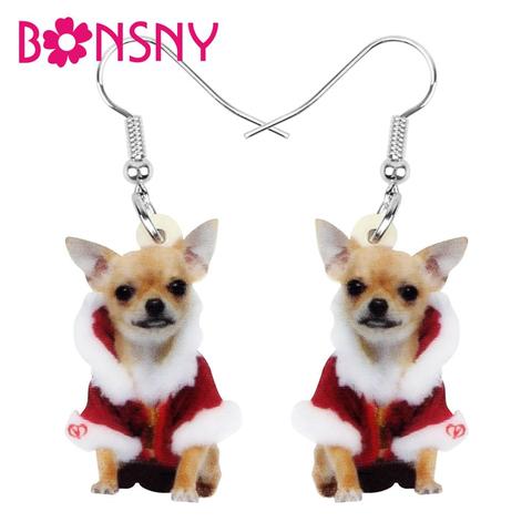 Bonsny Acrylic Christmas Sweet Chihuahua Dog Earrings Drop Dangle Animal Pets Jewelry For Women Girls Teens Party Gift Accessory ► Photo 1/5