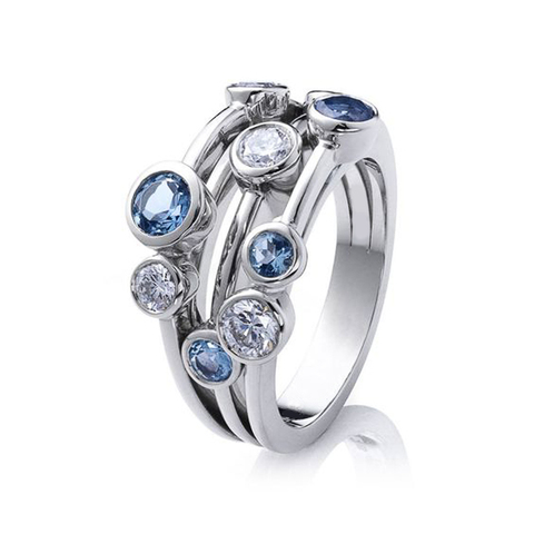 Huitan Partysu Style Women Band Rings 3 Rows with Round White/Blue Zircon Stone Fashion Female Wedding Jewelry Rings Simple Item ► Photo 1/1