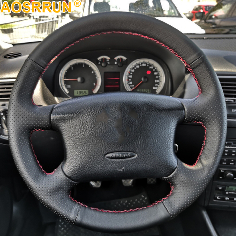 AOSRRUN Car accessories genuine leather car steering wheel cover For Volkswagen Passat B5 Golf 4 Skoda Octavia 1999-2005 ► Photo 1/2