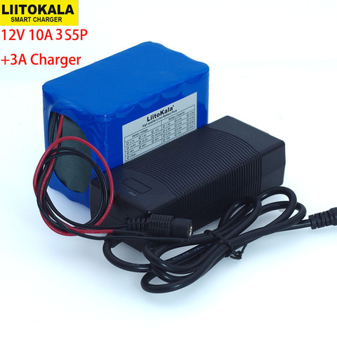 Liitokala Protection Large capacity 12 V 10ah 18650 lithium Rechargeable battery 12v 10000 mAh + 12.6 v 3A battery Charger ► Photo 1/6