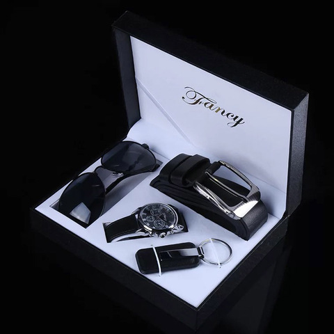 Fashion Watch Men Luxury Gift Set Sunglasses Keychain Top Quality Belt Multiple Time Zone Wrist Watch For Father Men Gift ► Photo 1/6