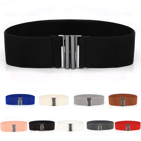 Wide Elastic Belt Solid Color Corset Belt Metal Buckle Lady Fashion Cummerbands Stretch Cinch Waistband Women Waist Belt ► Photo 1/6