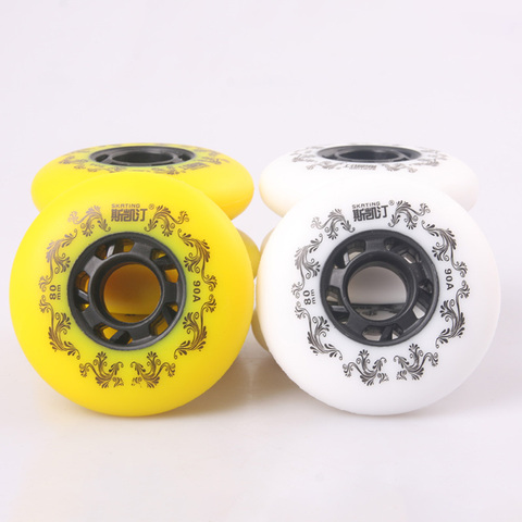 8pcs While/Yellow Inline Roller Skate Wheel 90A Freestyle Scroll Durable Wheels 72 76 80 Mm Roller Skate Wheels for Roller Skate ► Photo 1/6