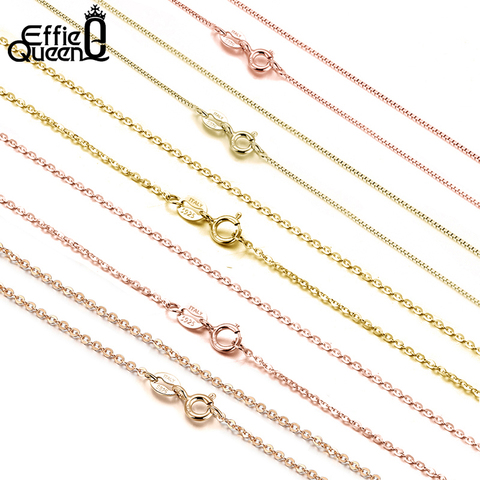 Effie Queen 0.6mm 1mm 1.5mm Box Chain Necklace Real 925 Sterling Silver Neck Chain for Women Men Jewelry  Wholesale SC07R ► Photo 1/6