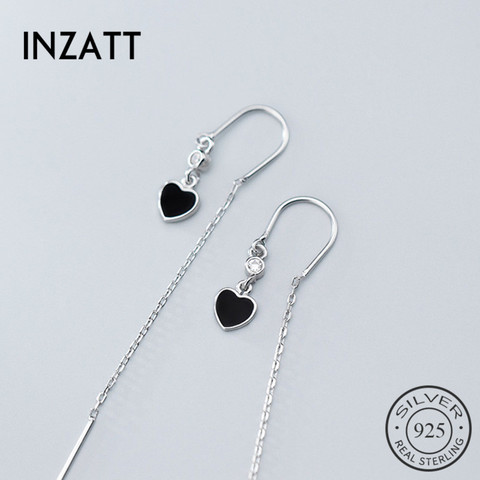 INZATT  Minimalist Chain  Black Enamel Heart Drop Earrings For Women Party Fashion 925 Sterling Silver Fine Jewelry Cute Gift ► Photo 1/6