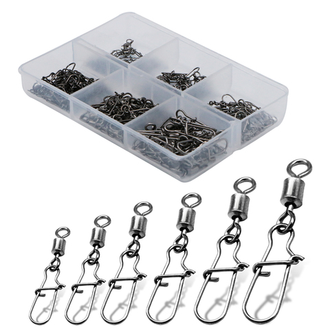 120pcs 6 Size Fishing Accessories Connector Pin Bearing Rolling Swivel Stainless Steel Snap Fishhook Lure Swivel Tackle Box Tool ► Photo 1/6