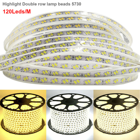 120LED/M LED Strip lights 5730 Flexible LED Light 220V Double row wick LED Rope Lights light bar Home decor ► Photo 1/6