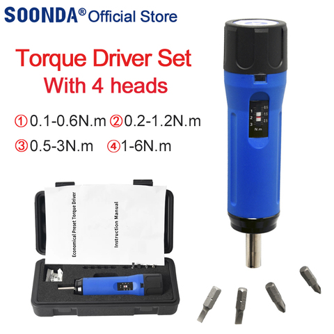 0.6Nm 1.2Nm 3Nm 6Nm Torque Screwdriver Set 1/4-Inch Drive 4 Bits Included with box Screw Tightening Torque Driver Set ► Photo 1/6