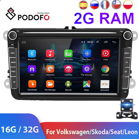 Podofo 2 Din Android Car Radio GPS  2 DIN Autoradio Car Multimedia player for VW Volkswagen Polo Skoda Seat Toledo Car Stereo ► Photo 1/6
