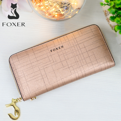 FOXER Women Split Leather Wallet Bifold Clutch Bag with Wristlet Card Holder Fashion Coin Purse Cellphone Bag Female Evening Bag ► Photo 1/6