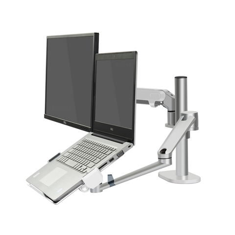 OL-3S Aluminum Height Adjustable Desktop Dual Arm 17-32 inch Monitor Holder+12-17 inch Laptop Holder Stand Full Motion Mount Arm ► Photo 1/6