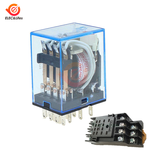 MY4NJ Micro Mini Electromagnetic Relay 5A 14-PIN 4DPDT Full Copper Coil Relay with PYF14A Base socket DC 12V 24V AC 220V LED ► Photo 1/4