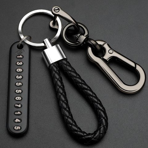 Anti-lost Car Keychain Phone Number Card Keyring Leather Bradied Phone Number Plate Key Ring Auto Vehicle Key Chain Accessories ► Photo 1/6