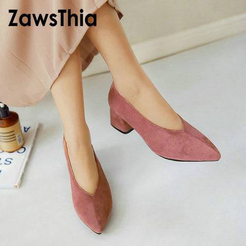 ZawsThia spring autumn pointed toe V cut design square chunky high heels fashion woman pumps party wedding retro women shoes ► Photo 1/6