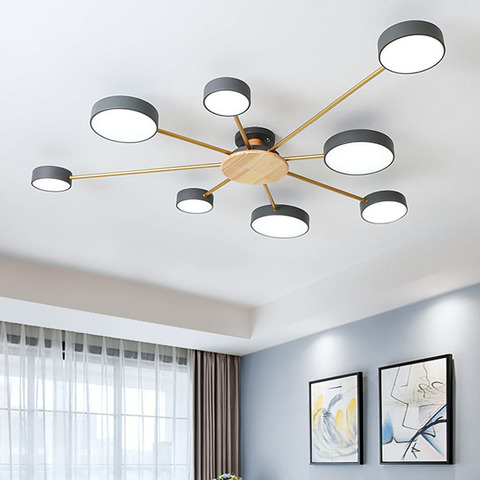 Nordic modern minimalist LED chandelier bedroom LED ceiling lamp living room personality room solid wood plus iron lighting ► Photo 1/6