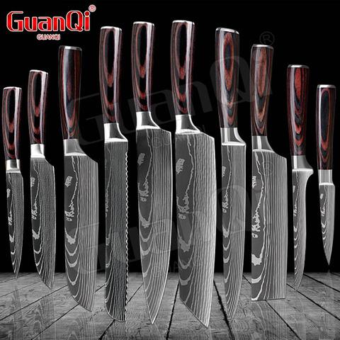 Professional Kitchen Knives Sets Sharp Cleaver Slicing Knife Wood Handle Cooking Tool Laser Damascus Pattern knives knives set ► Photo 1/6