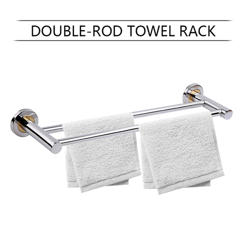 50*14cm Stainless Steel Double Bars Towel Rack Bathroom Kitchen Wall-mounted Towel Holder 2 Layer Towel Shelf ► Photo 1/6