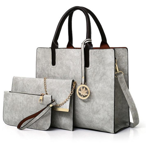 Fashion Simple 3PCS Women's Bag Set PU Leather Handbag Ladies Solid Color Messenger Bag Shoulder Bag Wallet Bags 20#48 ► Photo 1/6